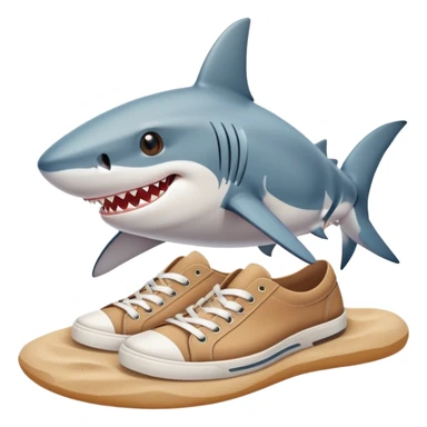 Shark with a pair of shoes on the beach sticker