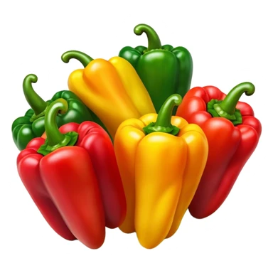Cinematic bright colorful peppers, glossy and fresh, arranged in a vibrant mix of red, yellow, and green, warm glowing background, fresh and lively. sticker