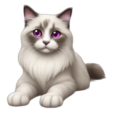 Ragdoll cat with magenta eyes and grey furr, sitting on the floor sticker