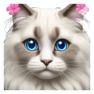 Realistic ragdoll cat with blue eyes wearing pink flowers  sticker