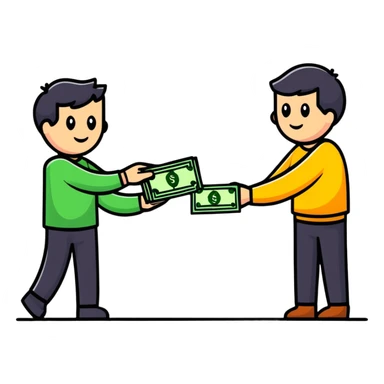 person giving money to another person sticker