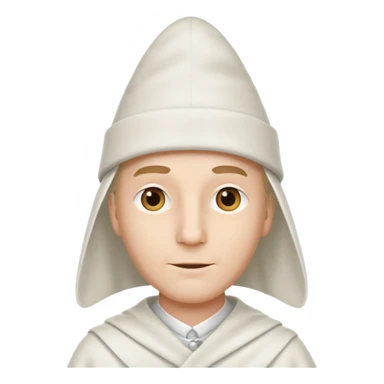 white man wearing a white cloth with a white pointy hat sticker