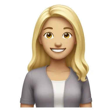 blonde girl with a smile sticker