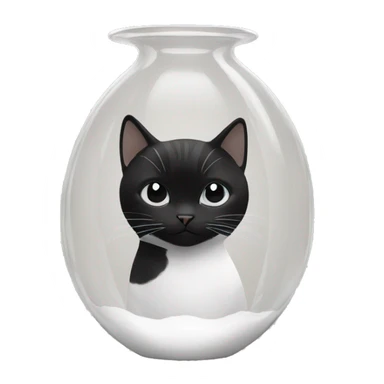 a black and white cat in a transparent vase sticker