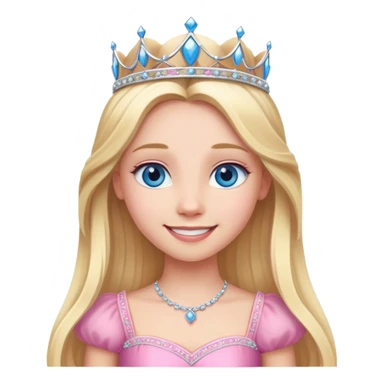 Princess with blue eyes, long blonde hair, tiara and pink dress, smiling sticker