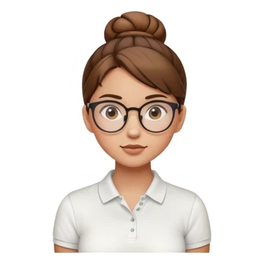 girl wearing white polo brown hair in a bun and wearing eye glasses sticker