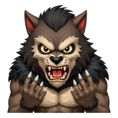 Create an emoji of Werewolf half bodied till waist sharp nails angry face black  sticker