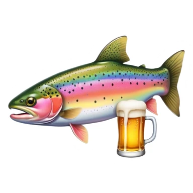 Rainbow trout holding a beer sticker