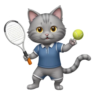 gray cat playing tenis sticker