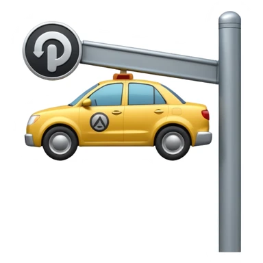 A 3D cartoon street sign showing a towing symbol, on a metal pole, clean background, Memoji-style rendering. sticker