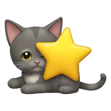 Cat playing with a big yellow star sticker