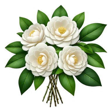 big bouquet White Camellia, luxuriant, stem, leaf sticker