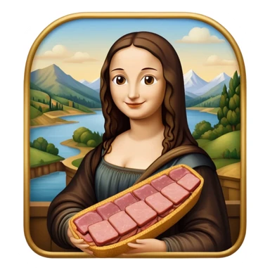  mona lisa with SPAM MEAT renaissance landscape sticker