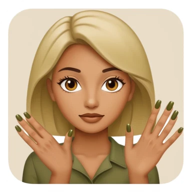 gel polish, y manicure en beige and olive green with a woman  sticker