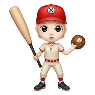 creepy long stump character with arms and legs holding a baseball bat wide eyes eerie expression inspired by the uploaded image emoji style sticker