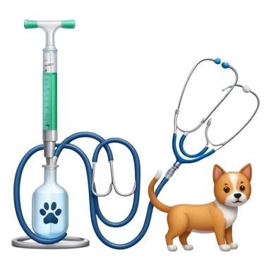 An icon featuring a stethoscope, a paw print, and a syringe, symbolizing veterinary medicine. The design includes a dog and a cat, alongside medical tools, representing animal care, diagnosis, and treatment. Transparent background highlights the science of animal health and well-being. sticker