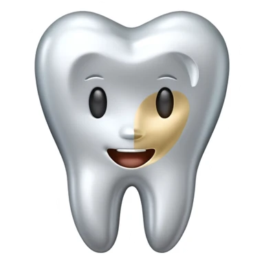 human tooth emoji, smooth chrome ceramic-metal texture, clean medical luxury aesthetic, isolated on white sticker
