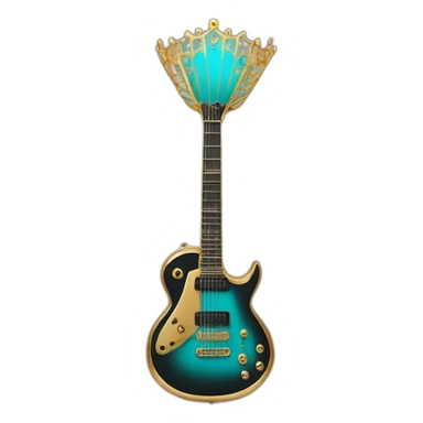 Soolking brook ;black affro cut ;turquoise electric guitar;golden crown ;skeletal face sticker