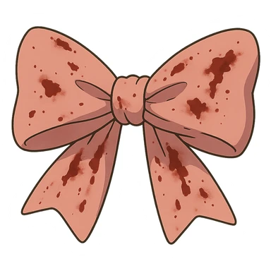 ghibli style pink ribbon bow with blood stains sticker