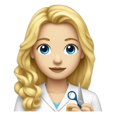 Blond long hair Woman tailor with metre around neck and scissors in her hand blue eyes sticker