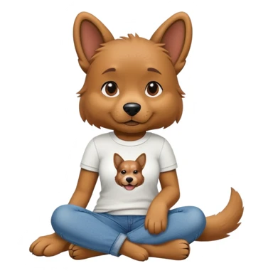 female dog anthropomorphised wearing jeans and a t-shirt sitting pose sticker