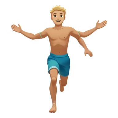 A white man running into the ocean with arms wide open, embracing the waves and the moment. The sun shines warmly, and the water sparkles, symbolizing the joy of creating fun and appreciating life’s simple moments. Their footprints in the sand fade as they fully immerse themselves in the present. sticker