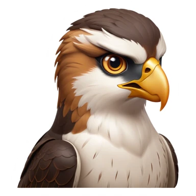 Cinematic Noble Falcon Portrait Emoji, Poised and majestic, with a streamlined, muscular build, a sharply hooked beak, and intense, piercing eyes that exude focus and speed, Simplified yet sharp and sophisticated features, highly detailed, glowing with a soft, amber radiance, high shine, intelligent and commanding, stylized with an air of aerial authority, focused and swift, soft glowing outline, capturing the essence of a watchful and confident falcon that appears ready to soar out of the screen with effortless power! sticker