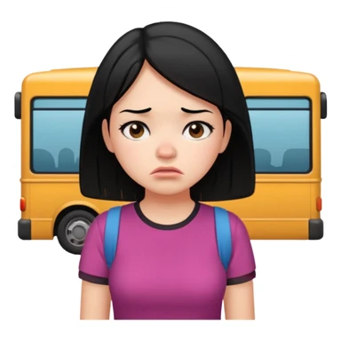 girl with black hair in short sleeves frustrated waiting for bus sticker