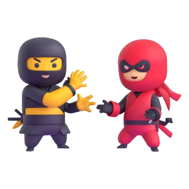 Pokemon and Ninja Hattori together, 3D emoji style, friendly interaction, warm, inviting sticker