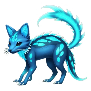 Rare realistic dark-neon glowing bioluminescent edgy badass epic pretty beautiful handsome gorgeous aesthetic colorful vibrant Vernid-Trico-species-Fakemon-creature by LiLaiRa, 4 legs, 1 tail, random markings, (full body) sticker