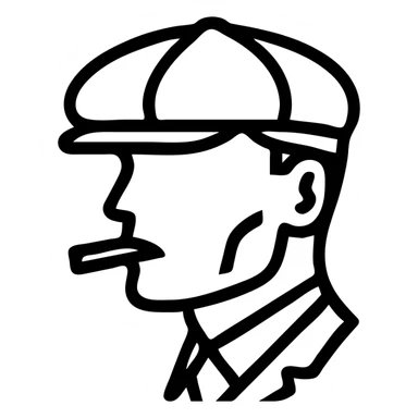 minimalist icon of Thomas Shelby from Peaky Blinders, flat cap, cigarette, strong jawline sticker