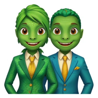 Female lizard and male lizard wearing human clothes sticker