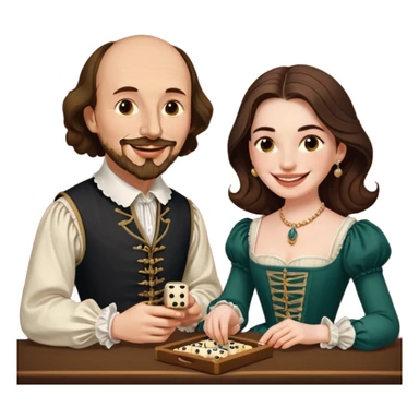 Can you make an emoji of William Shakespeare and Anne Hathaway (his wife-1582) playing Yahtzee  sticker