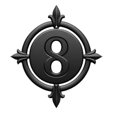 Emoji, avant-garde gothic emblem made of matte black metal, number 8 integrated into the word “FORTUNA”, luxury fashion symbol aesthetic, clean sculptural form, no glow, no neon, flat emoji style, centered, transparent backgroun sticker
