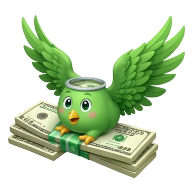 un fajo de dólares con alas volando sticker