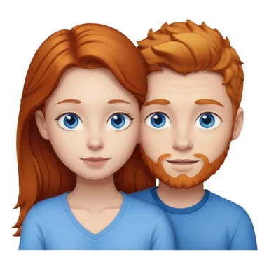Ginger boy without beard hugging brunette girl. Both have blue eyes.  sticker