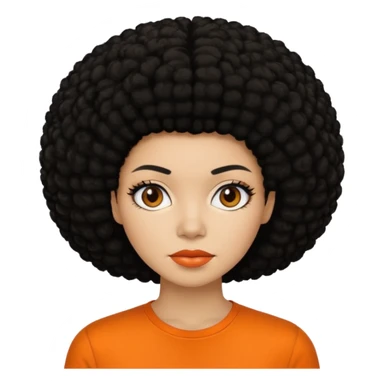 black afro hair in nonsmiling woman with orange shirt sticker