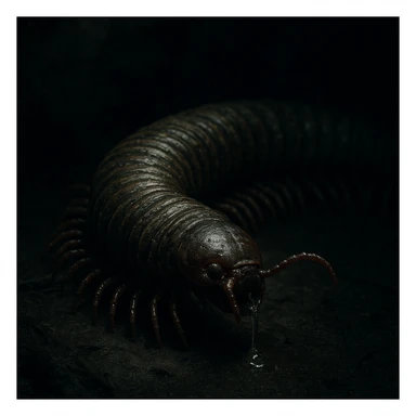 a gross millipede, realistic texture, drooling, creepy atmosphere sticker