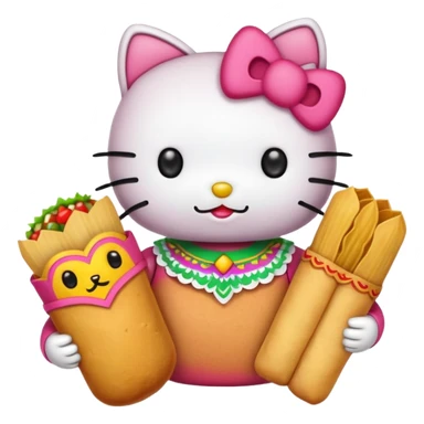 Hello kitty with tamales ￼￼and a Mexican bread ￼ sticker