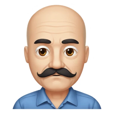 61 years old. Bald with dark hair on the sides. black thick moustache. White beard. saying sorry sticker