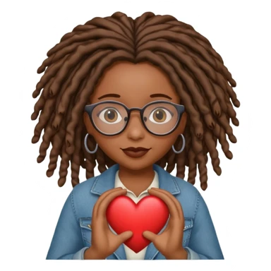 African American Girl Scout with glasses and locs holding a heart sticker