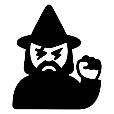 angry wizard with lightning eyes and a balled up fist sticker