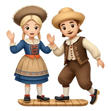 cinematic-realistic-scene-of-two-performers-executing-the-klompendans,-dressed-in-traditional-dutch-costumes-complete-with-wooden-clogs-and-detailed-folk-patterns,-captured-in-lively-motion-with-soft,-natural-lighting sticker