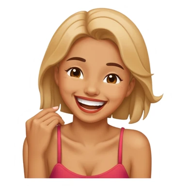 Girl laughing holding her neck sticker