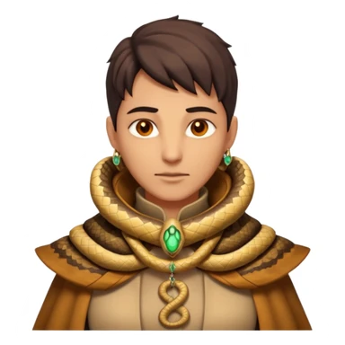 desert sand mage portrait, head and shoulders only, serpent-patterned cloak collar, snake charm necklace, sand vortex around shoulders, glowing amber eyes, 3D cartoon, mobile game icon style, clean background, no text, no watermark
 sticker