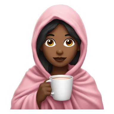 Fair skin woman  with black hair, in pink blanket drinking hot cocoa  sticker
