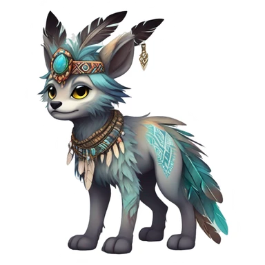 cute cool edgy ethereal l epic tribal fantasy animal fursona Fionbri creature by griffsnuff & LiLaiRa & Falvie with exotic colors with intricate patterns and feathers and headdress and necklace full body sticker