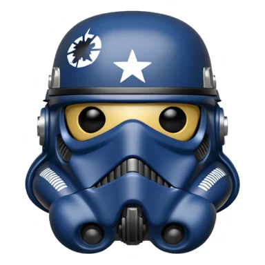 a blueberry wearing a black Star Wars Death Trooper helmet sticker