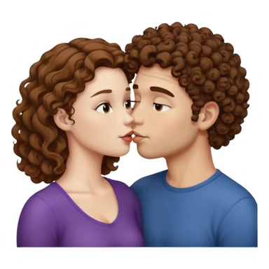 A couple kissing, the man would be white-skinned, mid fade-curly, brown-hair. The serious woman with white skin, brown color sticker