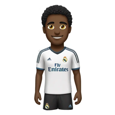 Jugador de fútbol negro con camiseta del Real Madrid, pelo negro y rizado. sticker